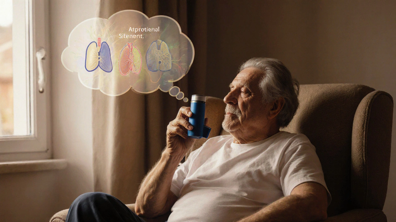 Paciente español pensando en diferentes inhaladores mientras usa Combivent.