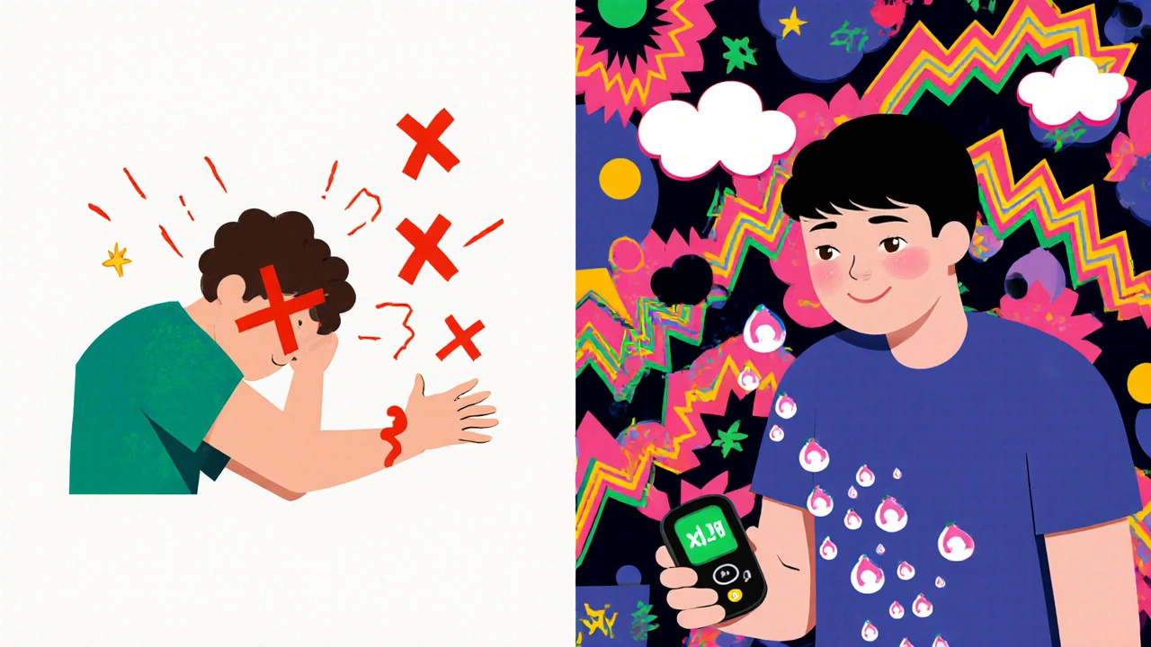 Persona que reconoce el sudor inesperado como señal de hipoglucemia y revisa su glucosa.