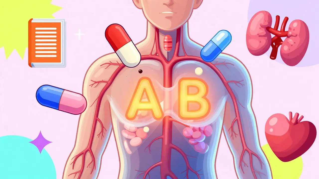 Cuerpo humano transparente con vasos sanguíneos que muestran diferentes tasas de absorción de pastillas genéricas.