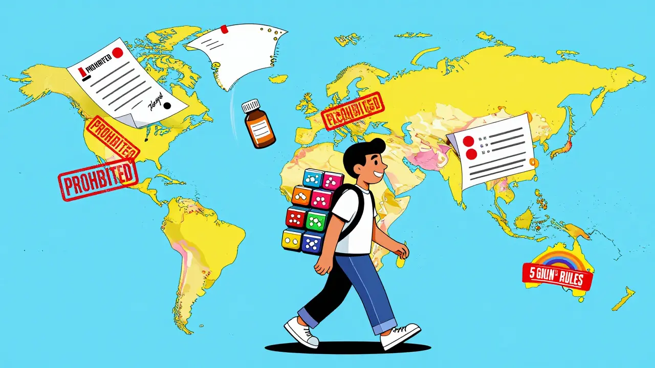 Documentación médica volando por el mundo, evitando sellos de prohibición de países extranjeros.