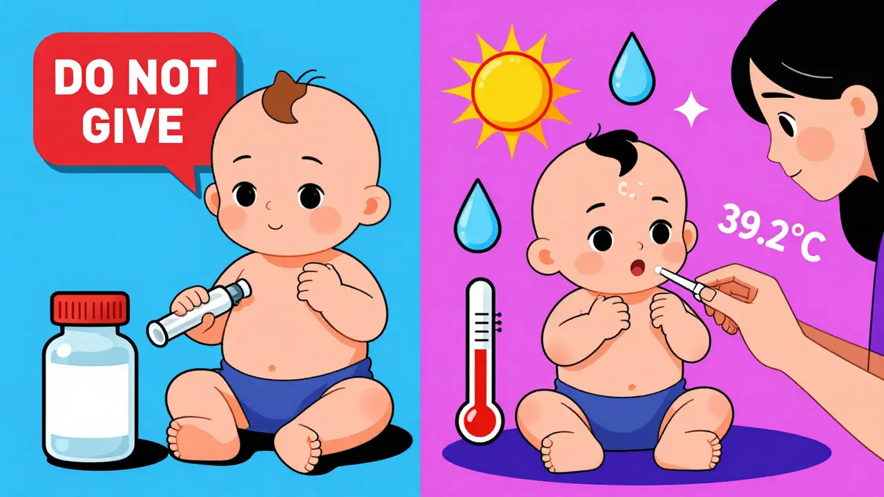 Escena dividida: vacuna con signo de prohibición vs. medicamento tras 4 horas.