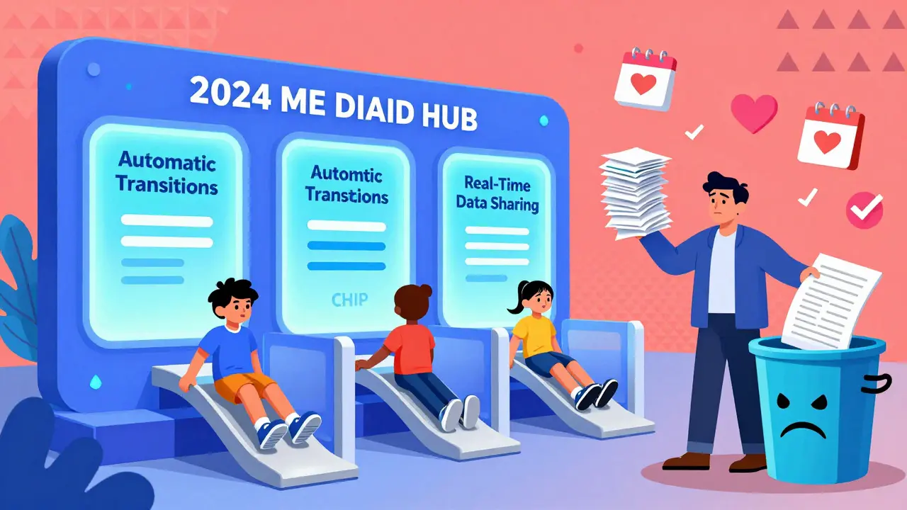 Un centro de salud moderno donde los niños pasan automáticamente de un seguro a otro sin papeles.