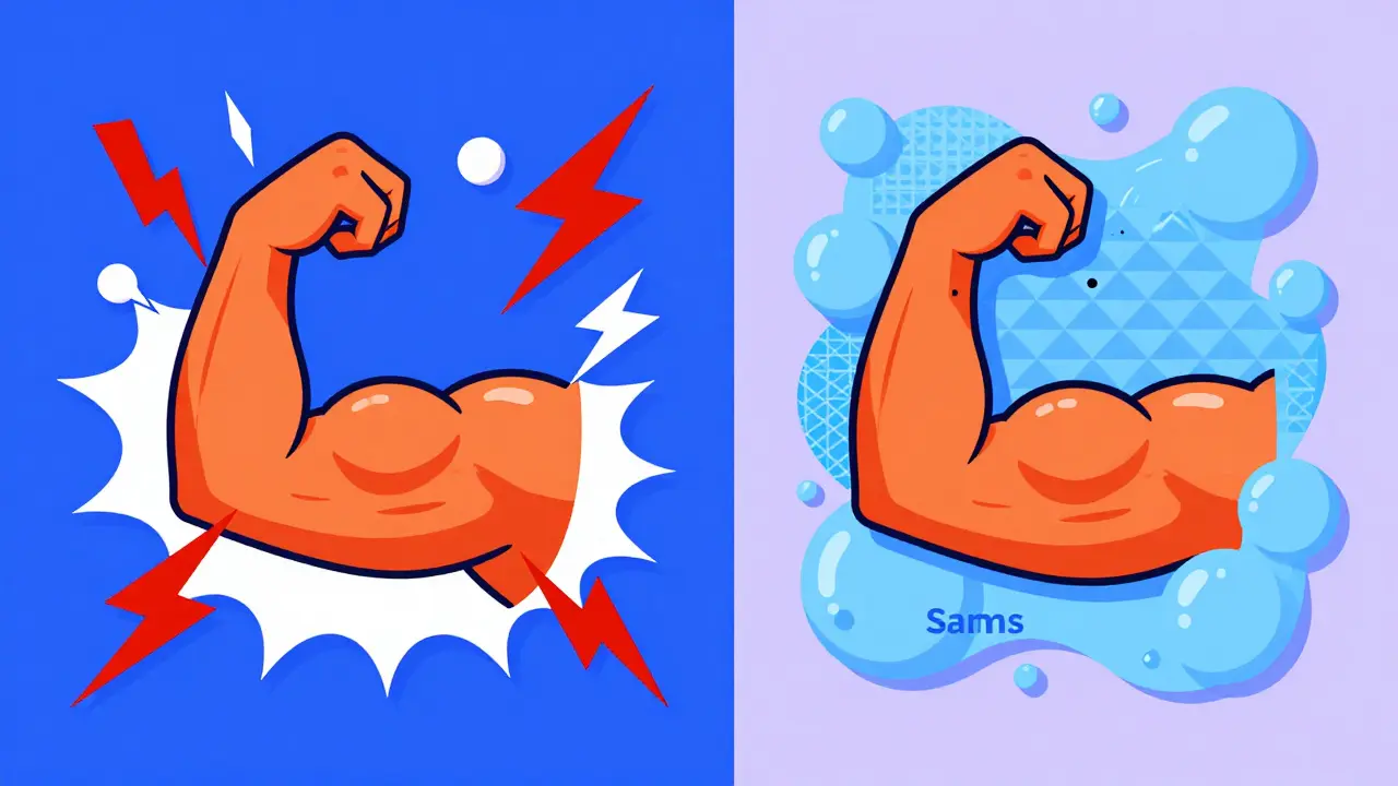 Comparativa gráfica estilo Memphis entre el dolor muscular y la tolerancia muscular con pravastatina.
