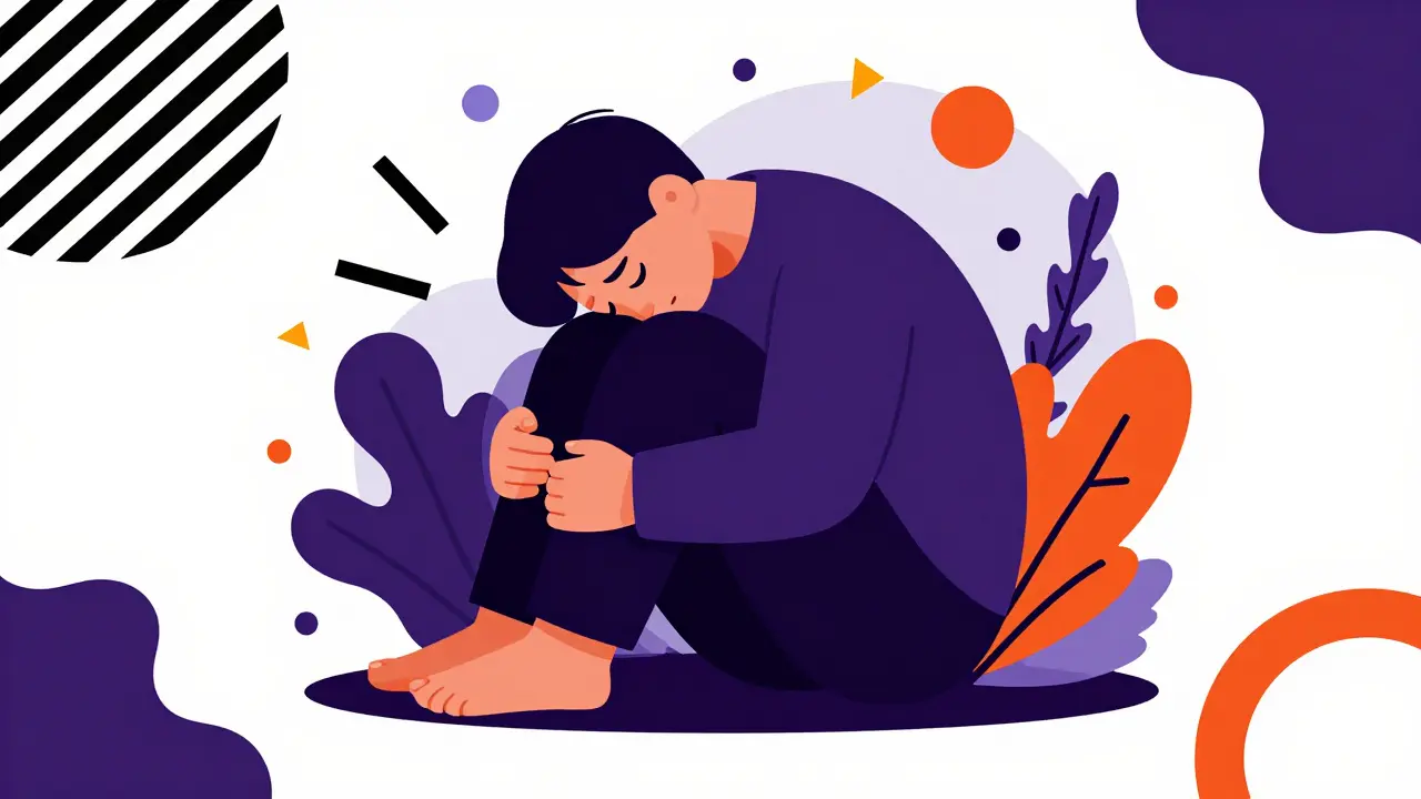 Ilustración estilo Memphis que representa la intensidad física y emocional del pico de abstinencia.