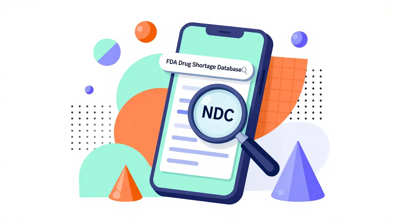 Smartphone mostrando la búsqueda de un código NDC en la base de datos de la FDA.