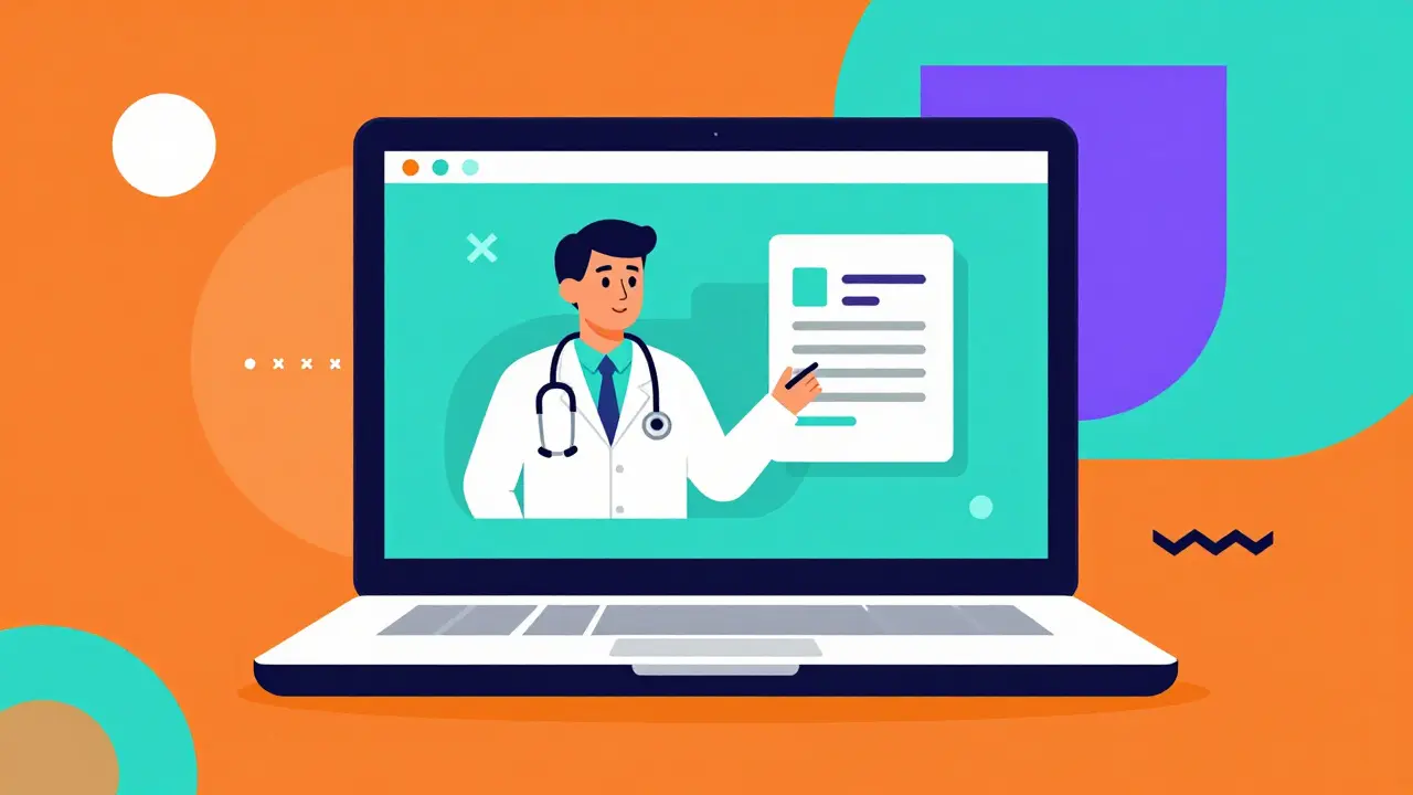 Diseño gráfico abstracto mostrando telemedicina y receta digital con formas geométricas