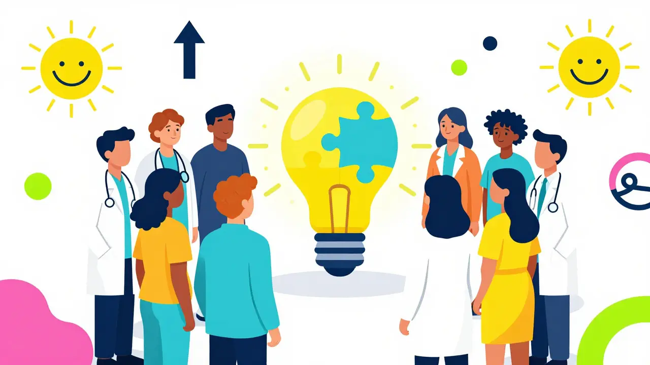 Profesionales de la salud colaborando para resolver dudas con diseño geométrico