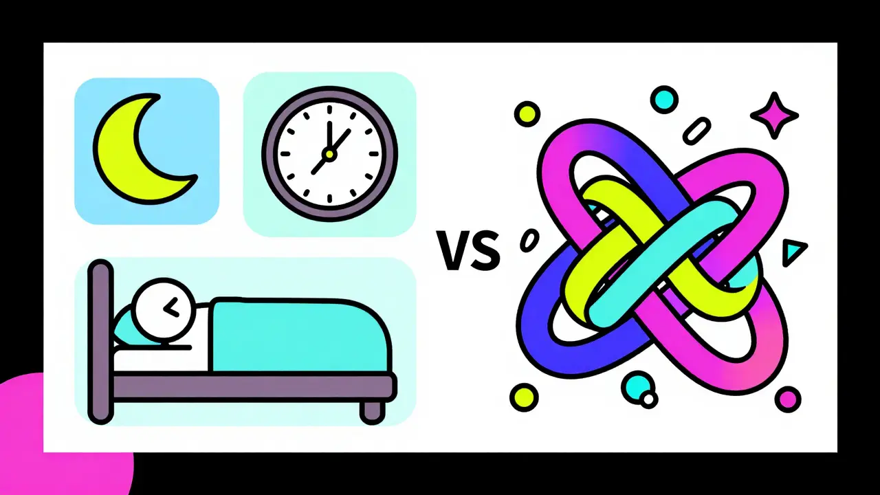 Símbolos abstractos de higiene del sueño vs suplementos confusos
