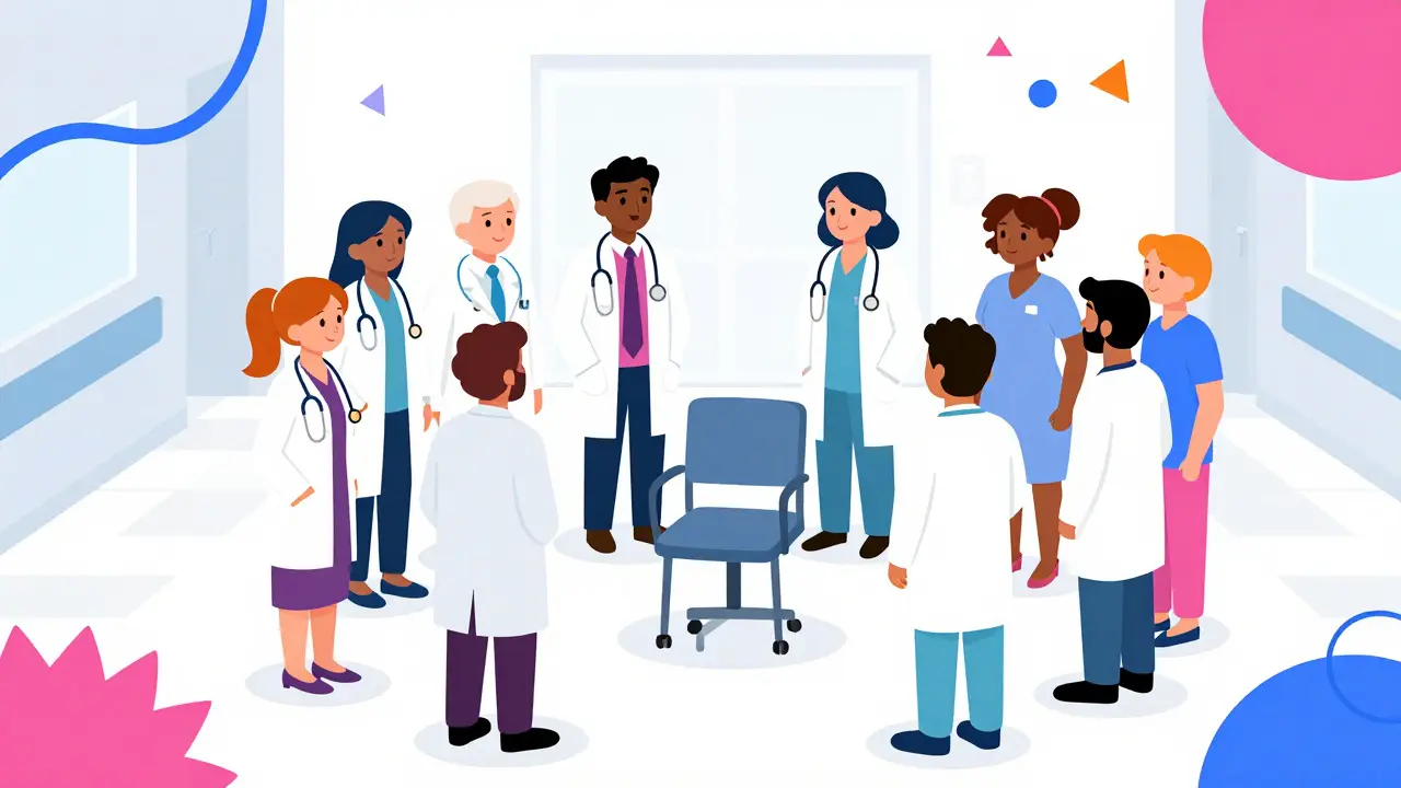 Diseño gráfico Memphis que muestra la falta de personal sanitario en un entorno médico simplificado