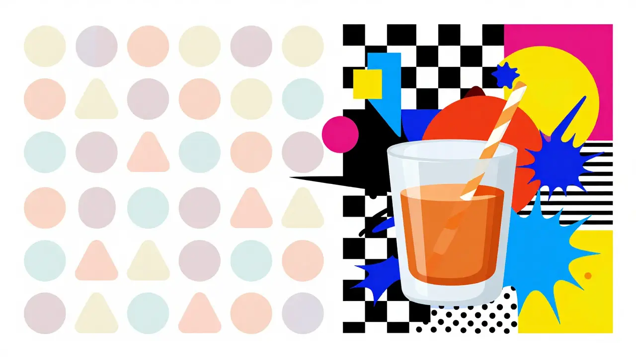 Diseño Memphis: contraste entre estabilidad mental y el caos causado por el alcohol